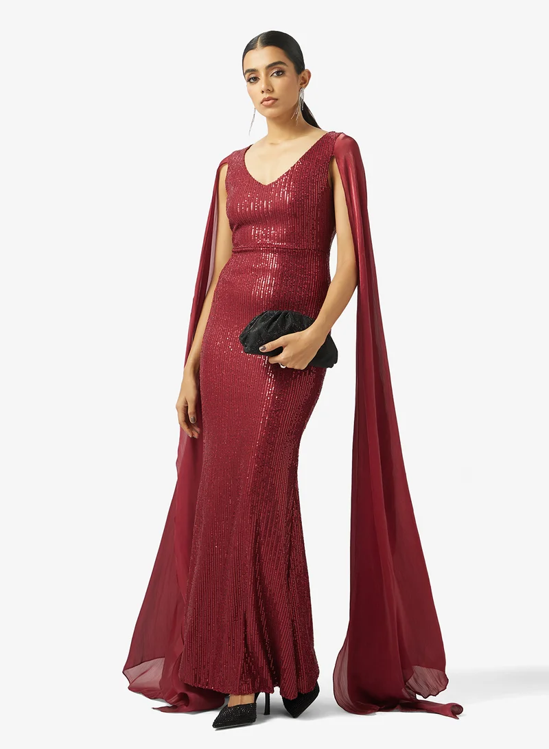 Khizana  Shimmer Dress With Exaggerated Sleeves for Women | Best Price UAE